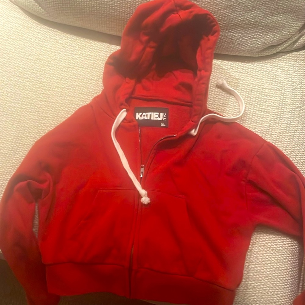 KatieJ NyC Girls red zip hoodie lightly worn